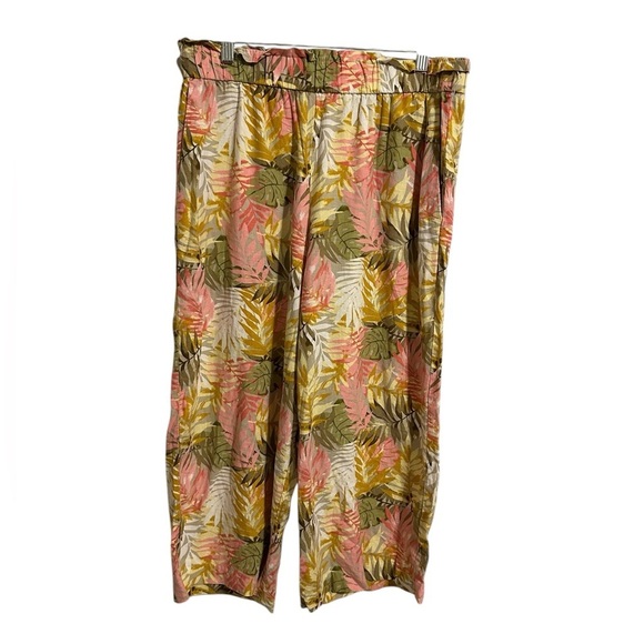 Land n Sea Floral Tropical Linen Blend Wide Leg Cropped Pull On Pants Size L - Picture 3 of 9